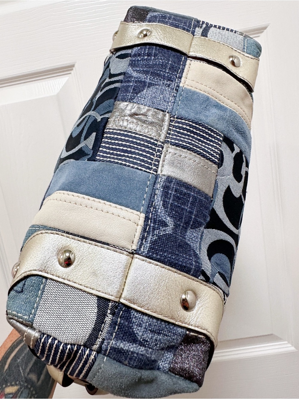 Coach Carly Small Denim Patchwork Hobo Shoulder Bag Blue Multi Vintage Y2K - Picture 13 of 17